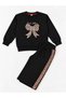 Girl's Cotton Fabric Black Color Leopard Ribbon Patterned Long Sleeve Embroidered Winter Tracksuit Set - 2