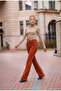 Women's Orange Flare Fit Velvet Velvet Fabric Trousers - 6