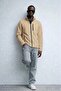 Men's Zippered Stand Collar Loose Beige Fleece - 4