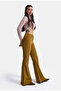 Women's Oil Green Flare Fit Smooth Textured Stretchy Velvet Fabric Trousers - 6