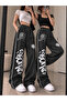 Women's 2-Pack Side Strip Fluted Graffiti Axolotl Printed Loose Fit Comfortable Women's Sweatpants