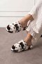Moofy Brown Spotted White Plush Women's Winter House Slippers