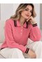 Polo Collar Stripe Detailed Knitted Women's Sweater