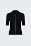 Short Sleeve Zippered Knitwear - Black - 4