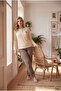 Ribbed Interlock Fabric Collar Buttoned Winter Plus Size Women's Pajama Set 2700 - 4