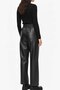 Women's Black Leather Look Wide-Leg Trousers with Elastic Waist, Winter Comfortable Fit - 3