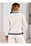 Polo Collar Stripe Detailed Knitted Women's Sweater - 4