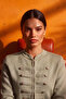 Gold Buttoned Stand Collar Knitwear Women's Napoleon Jacket - 5