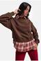 Women's Brown W6-81 Oversize Plaid Shirt Detailed Design Sweatshirt - 2
