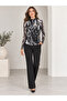 Women's Black Tie-Dye Patterned Long Sleeve Gathered Detailed Lined Tulle Blouse - 5