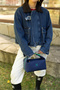 Denim Jacket with Velvet Collar and Pocket Bags - 4