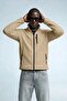 Men's Zippered Stand Collar Loose Beige Fleece - 3