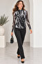 Women's Black Tie-Dye Patterned Long Sleeve Gathered Detailed Lined Tulle Blouse - 3