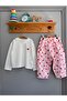 Girl's Heart Patterned Checkered Gabardine Trousers & Long Sleeve Blouse Set - 3