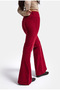 Women's Burgundy Flare Fit Smooth Textured Stretchy Velvet Fabric Trousers - 4