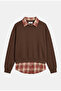 Women's Brown W6-81 Oversize Plaid Shirt Detailed Design Sweatshirt