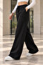 Women's Black High Waist Wide Leg Palazzo 3 Thread Non-Threaded Sweatpants - 3