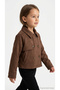 Girl's Jacket Suede Look Shirt Collar Buttoned Pocketed Seasonal Short Jacket - 4