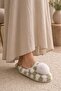 Ezy Women's Pompom Checkered Plush House Slippers Soft Sole Winter Slippers - 2