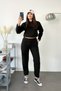 Women's Hooded Stoppered Tracksuit Set Black - 27K 2799 - 3