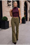 Women's Khaki Flare Fit Smooth Textured Stretchy Velvet Fabric Trousers - 5