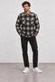 Men's Black Long Sleeve Capped Double Pocket Denim Shirt with Button Detail - 3