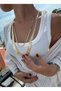 Trend Brand Zr Model 2-Piece Gold Long Pendant and Zircon Stone Detailed Necklace Set / Can Be Used Separately