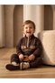 Baby Boy Brown Half Fisherman Zipper Sweatshirt with Letter Embroidery - 3