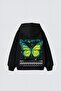 Black Unisex Futuristic Butterfly Printed Hooded Oversize Patterned Fabric Sports Sweatshirt Hzlkapbas24Ssweat