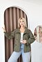 Lined Women's Trench Coat Jacket with Stand Collar and Back Windbreaker Detail - 3