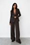 Women's Brown Stripe Detailed Trousers - 4