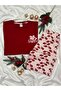 Burgundy Surprise Ribbon Patterned Crew Neck Pajama Set