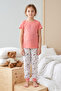 Girl's Short Sleeve Printed Combed Cotton Pajama Set 2612 Coral - 3