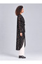 Women's Rose Patterned Waist Drawstring Wool Blend Long Cardigan Black Jacket - 6