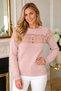 Women's Round Neck Long Sleeve Front and Back Lace Detailed Openwork Soft Comfortable Fit Powder Knitwear Sweater - 6