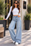 Women's High Waist Light Blue Palazzo Jean Denim Trousers - 2
