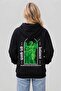 Black Unisex Work Life Printed Hooded Oversize Patterned Fabric Sports Sweatshirt Hzlkapbas23Ssweat - 2