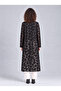 Women's Rose Patterned Waist Drawstring Wool Blend Long Cardigan Black Jacket - 7