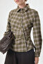 Plaid Patterned Waist Pleated Shirt Khaki - 2