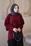 Burgundy Angora Sequin Embroidered Casual Knitwear Sweater - 4