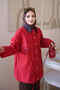 Red Zippered Jacket with Snap Fasteners and Decorative Details - 4