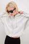 3 Thread Zipper Hooded Bat Sleeve Crop Sweatshirt - 7