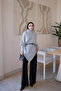 Gray Asymmetrical Cut Belted Soft Knit Sweater - 3