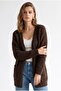 7069 Women's Boucle Textured Oversize Knitwear Cardigan with Pockets Brown - 4