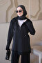 Black Hooded Tunic with Pants and Stone Embellishments Knitwear Set - 4