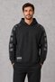 Men's Black Hooded Sleeve Printed Crew Neck Sweatshirt - 5