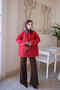 Red Zippered Jacket with Snap Fasteners and Decorative Details - 3