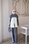Smoked Color Block Zippered Cardigan and Trousers Knitwear Set - 2