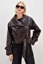 Faux Leather Jacket with Belted Waist