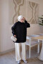 Black Corsman Layered Sleeve Tunic with Stone Detail on the Shoulder - 3